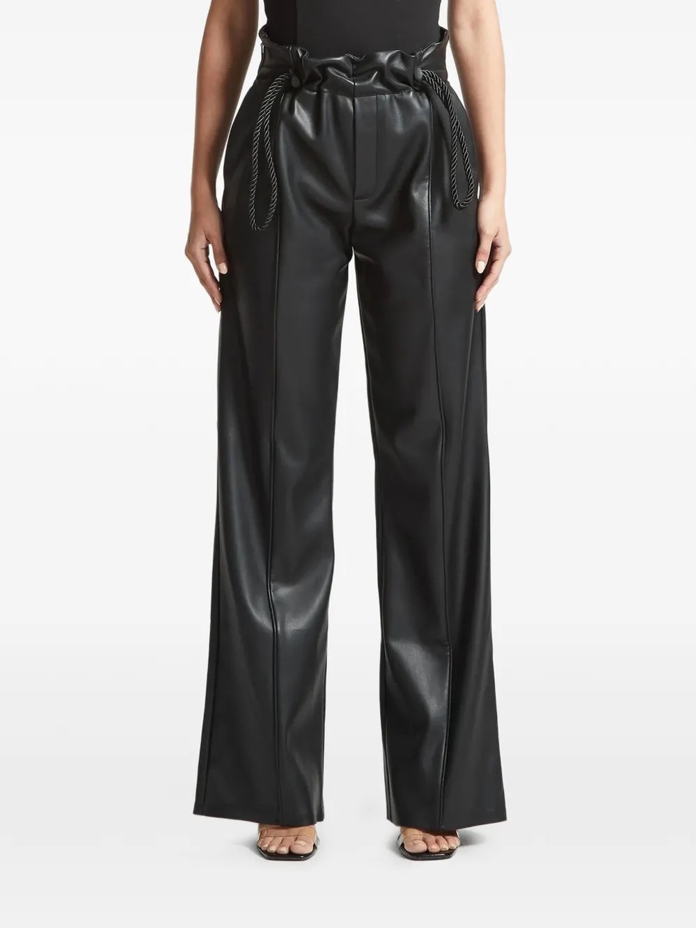 Manière De Voir Rope Tie Black Faux Leather Trousers Size 8 NWT Brand New - Picture 1 of 14